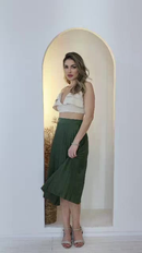 Saia midi Plissada Midi Moda Evangelica Casual Elegante para igreja