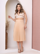 Saia midi Plissada Midi Moda Evangelica Casual Elegante para igreja