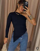 Kit 2 Blusas Feminina Assimétrica Mula Manca Manga Longa Ribana Premium Básica Moda Casual Tendencia 2025