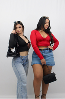 Blusa Cropped Manga Longa Feminina Suplex Premium Decote em V Forro Interno Qualidade Moda 2025 ( Mariah )