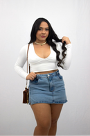 Blusa Cropped Manga Longa Feminina Suplex Premium Decote em V Forro Interno Qualidade Moda 2025 ( Mariah )