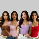 KIT COM 4 BLUSINHA BABY LOOK MANGA CURTA COM FORRO FRONTAL VERÃO TENDÊNCIA BASICA NO TECIDO SUPLEX DIA A DIA