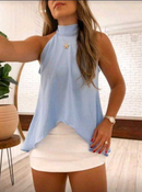 Blusa Feminina Bata Básica com Go,a Alta Longa Amarração Charmosa Nas Costas