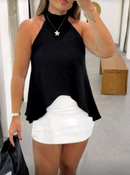 BLUSA BATA BÁSICA COM GOLA ALTA  - AMARRAÇÃO NAS COSTAS