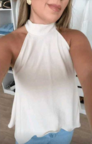 Blusa Feminina Bata Básica com Go,a Alta Longa Amarração Charmosa Nas Costas