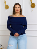 Blusa Ombro a Ombro Feminina Gola Babado Manga Longa Rivana Elegante
