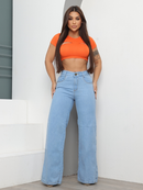 Calça Jeans Feminina Wide Leg Premium Cintura Alta 100% Algodão