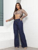 Calça Jeans Feminina Wide Leg Premium Cintura Alta 100% Algodão