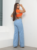 Calça Jeans Feminina Wide Leg Premium Cintura Alta 100% Algodão