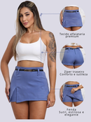 Short Saia Alfaiataria Com Cinto Cintura Alta Tendência Casual Promoção