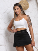 Short Saia Alfaiataria Com Cinto Cintura Alta Tendência Casual Promoção