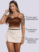 Short Saia Alfaiataria Com Cinto Cintura Alta Tendência Casual Promoção
