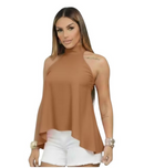 Blusa Feminina Bata Básica com Go,a Alta Longa Amarração Charmosa Nas Costas