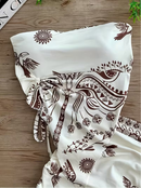 Conjunto Feminino Estampado Cropped Tomara que Caia Assimétrico com Bojo + Mini Saia Franzida Verão