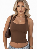 ✨ Blusa Feminina Top Halter Cropped Ajustado Decote Frente Unica Costa Nua – Casual Moda Verão 2026 ✨
