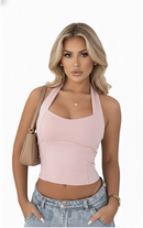 ✨ Blusa Feminina Top Halter Cropped Ajustado Decote Frente Unica Costa Nua – Casual Moda Verão 2026 ✨