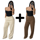KIT 2 CALÇAS ALFAIATARIA PANTALONA COM CINTURA ALTA