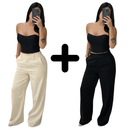 KIT 2 CALÇAS ALFAIATARIA PANTALONA COM CINTURA ALTA