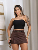 Short Saia Alfaiataria Com Cinto Cintura Alta Tendência Casual Promoção