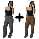 KIT 2 CALÇAS ALFAIATARIA PANTALONA COM CINTURA ALTA