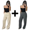 KIT 2 CALÇAS ALFAIATARIA PANTALONA COM CINTURA ALTA