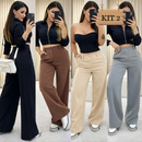 KIT 2 Calça Pantalona Alfaiataria Com Bolso Cintura Alta PROMOÇÃO Premium