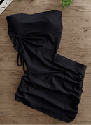 Conjunto Feminino Estampado Cropped Tomara que Caia Assimétrico com Bojo + Mini Saia Franzida Verão
