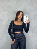 Calça Couro Fake Feminina Wide Leg Cintura Alta Pantalona Preta PU Premium Modela Corpo