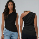 Blusa Feminina Elegante Mula Manca Casual Ombro Único Com Franzido Assimétrica
