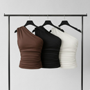 Blusa Feminina Elegante Mula Manca Casual Ombro Único Com Franzido Assimétrica