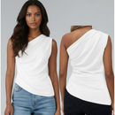 Blusa Feminina Elegante Mula Manca Casual Ombro Único Com Franzido Assimétrica