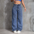 CALÇA JEANS WIDE LEG COM CINTURA ALTA